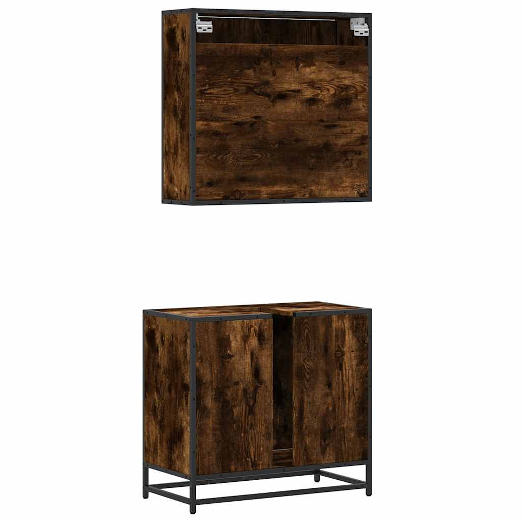 2-delige Badkamermeubelset bewerkt hout gerookt eikenkleurig is nu te koop bij PeponiXL, paradijselijk wonen!