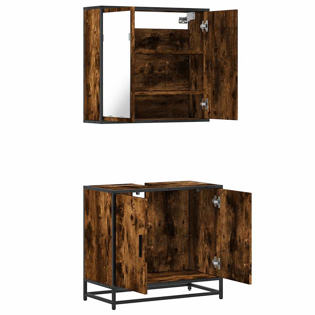 2-delige Badkamermeubelset bewerkt hout gerookt eikenkleurig is nu te koop bij PeponiXL, paradijselijk wonen!