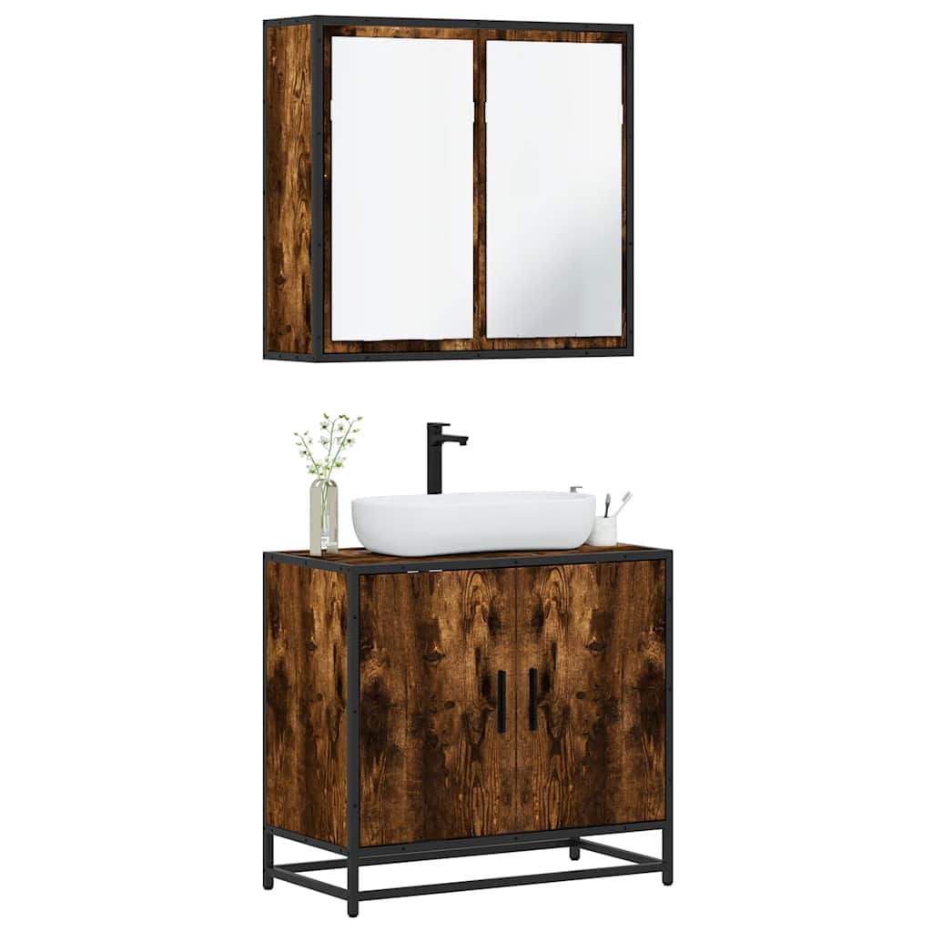 2-delige Badkamermeubelset bewerkt hout gerookt eikenkleurig is nu te koop bij PeponiXL, paradijselijk wonen!
