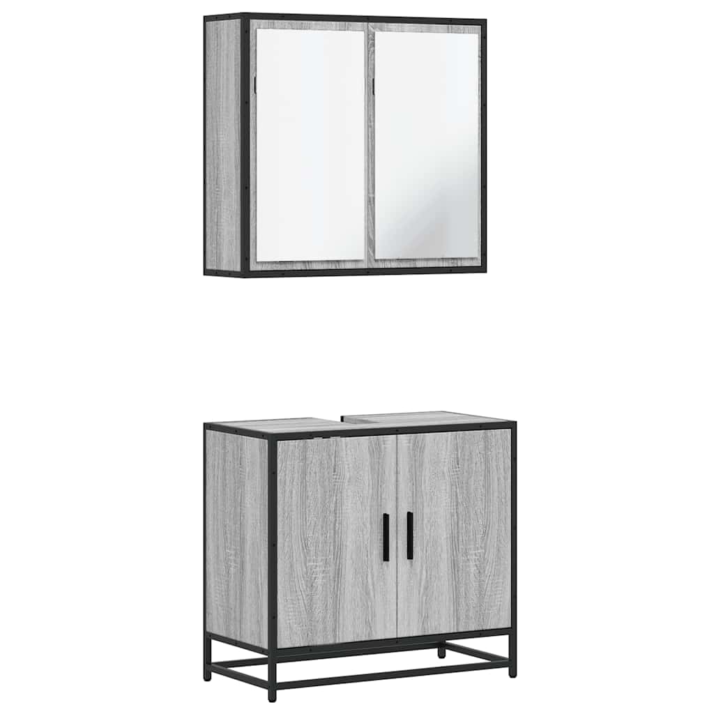2-delige Badkamermeubelset bewerkt hout grijs sonoma eikenkleur is nu te koop bij PeponiXL, paradijselijk wonen!