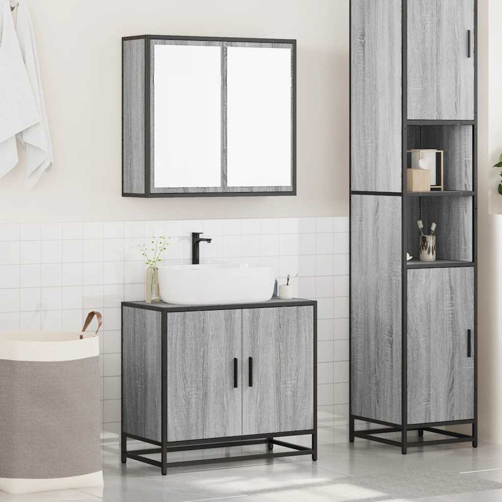 2-delige Badkamermeubelset bewerkt hout grijs sonoma eikenkleur is nu te koop bij PeponiXL, paradijselijk wonen!