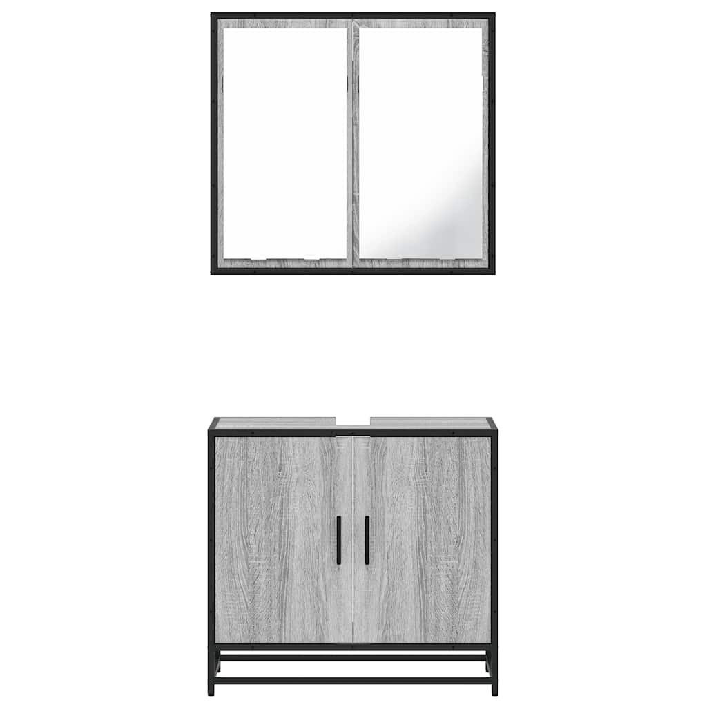 2-delige Badkamermeubelset bewerkt hout grijs sonoma eikenkleur is nu te koop bij PeponiXL, paradijselijk wonen!