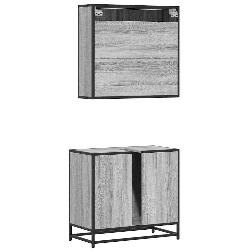 2-delige Badkamermeubelset bewerkt hout grijs sonoma eikenkleur is nu te koop bij PeponiXL, paradijselijk wonen!
