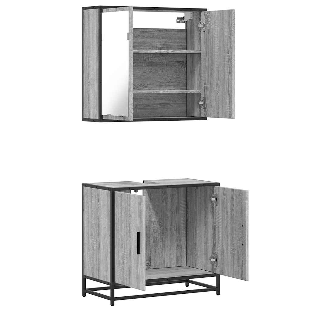 2-delige Badkamermeubelset bewerkt hout grijs sonoma eikenkleur is nu te koop bij PeponiXL, paradijselijk wonen!