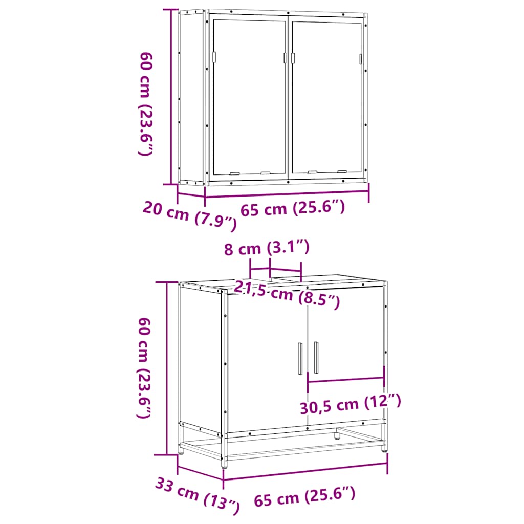 2-delige Badkamermeubelset bewerkt hout grijs sonoma eikenkleur is nu te koop bij PeponiXL, paradijselijk wonen!