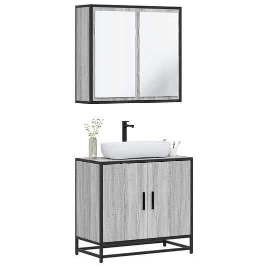 2-delige Badkamermeubelset bewerkt hout grijs sonoma eikenkleur is nu te koop bij PeponiXL, paradijselijk wonen!