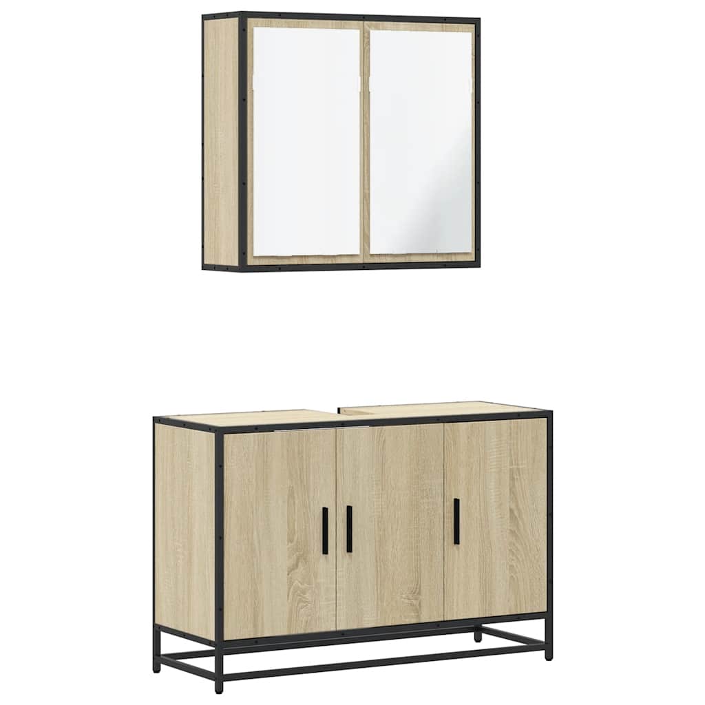 2-delige Badkamermeubelset bewerkt hout sonoma eikenkleurig is nu te koop bij PeponiXL, paradijselijk wonen!