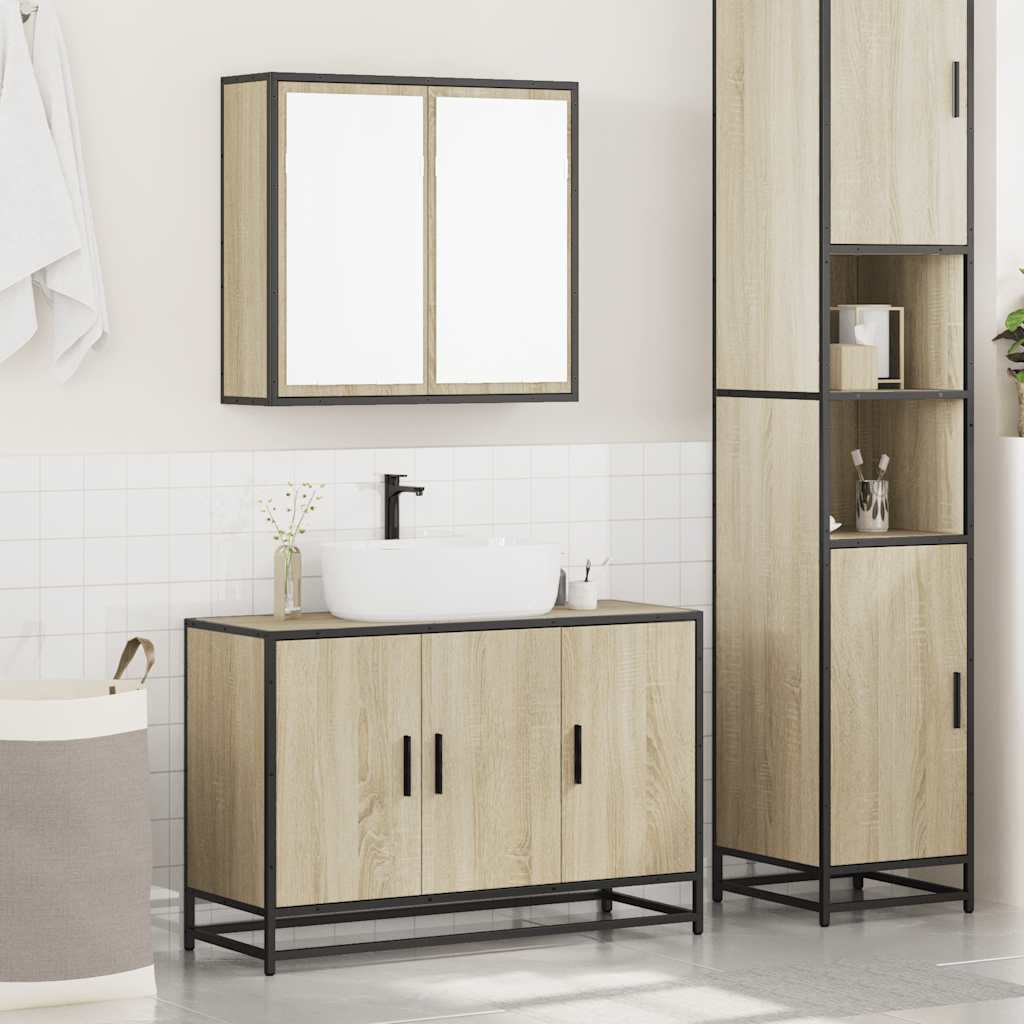 2-delige Badkamermeubelset bewerkt hout sonoma eikenkleurig is nu te koop bij PeponiXL, paradijselijk wonen!