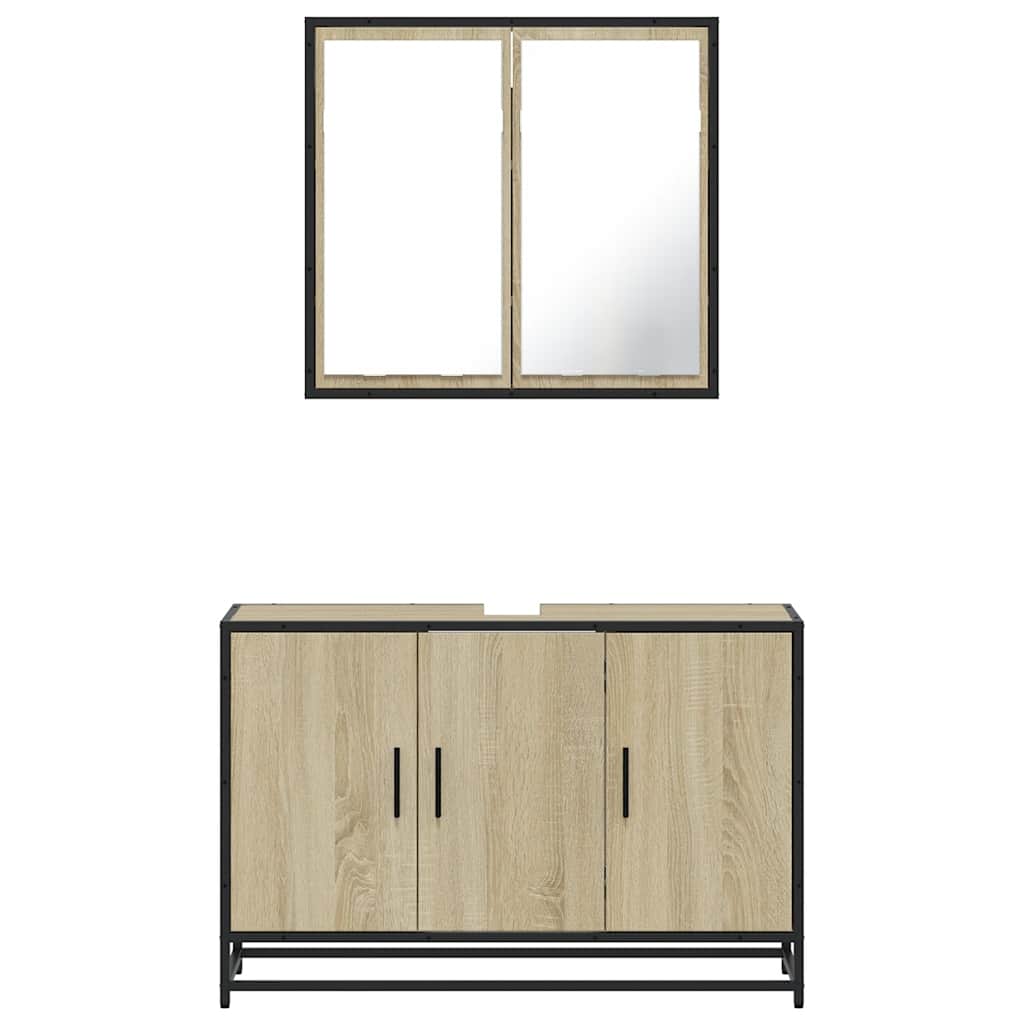 2-delige Badkamermeubelset bewerkt hout sonoma eikenkleurig is nu te koop bij PeponiXL, paradijselijk wonen!