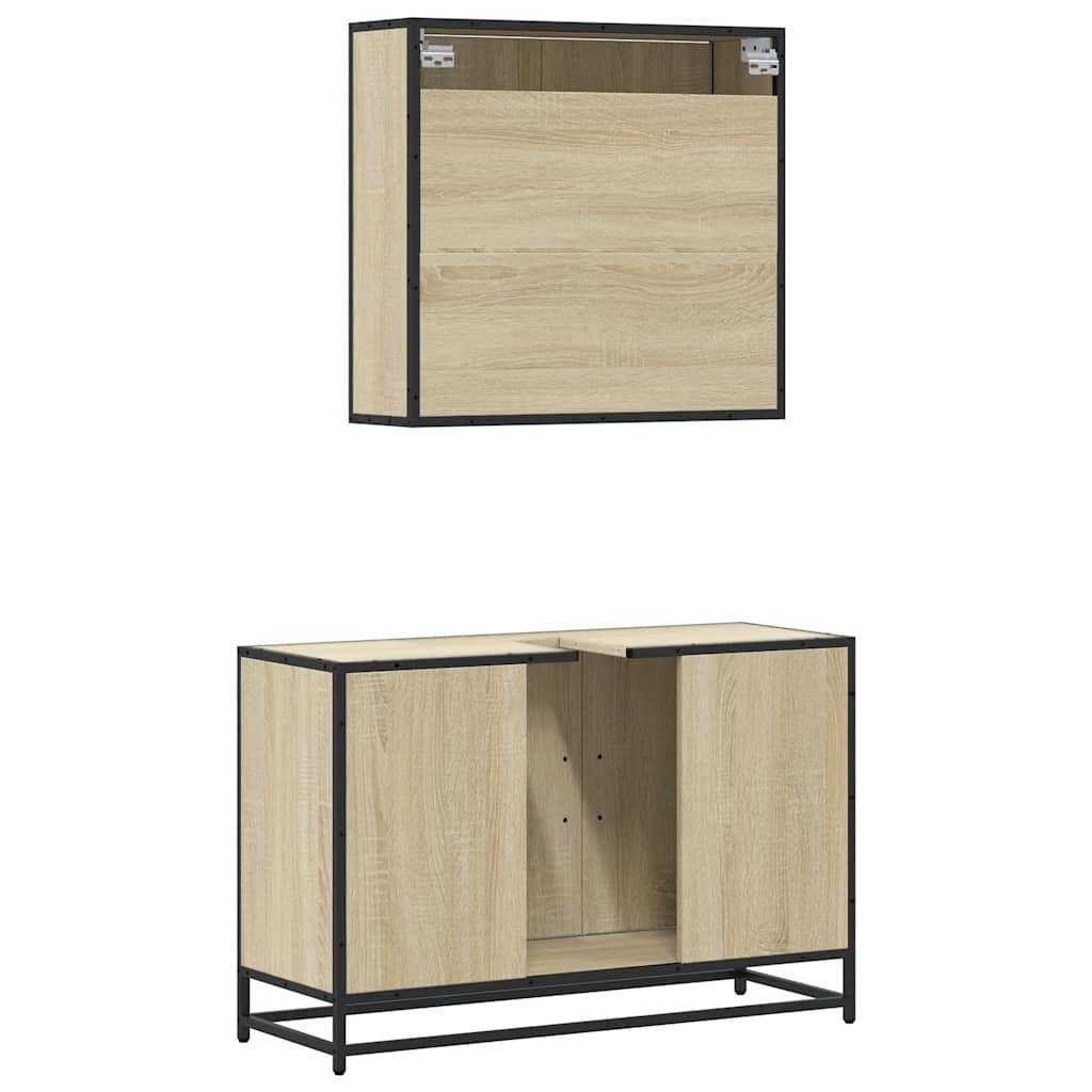 2-delige Badkamermeubelset bewerkt hout sonoma eikenkleurig is nu te koop bij PeponiXL, paradijselijk wonen!