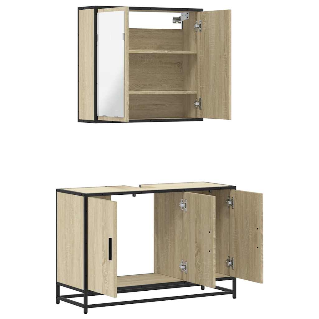 2-delige Badkamermeubelset bewerkt hout sonoma eikenkleurig is nu te koop bij PeponiXL, paradijselijk wonen!