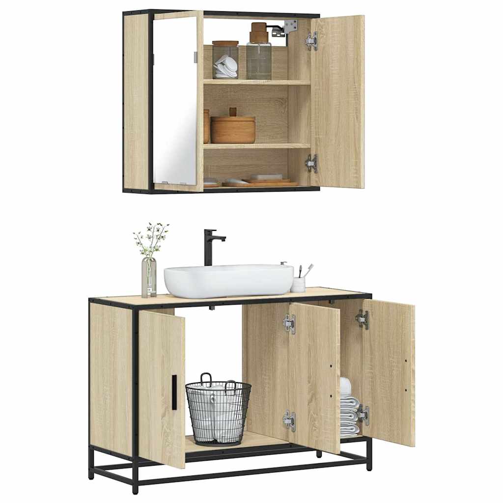 2-delige Badkamermeubelset bewerkt hout sonoma eikenkleurig is nu te koop bij PeponiXL, paradijselijk wonen!