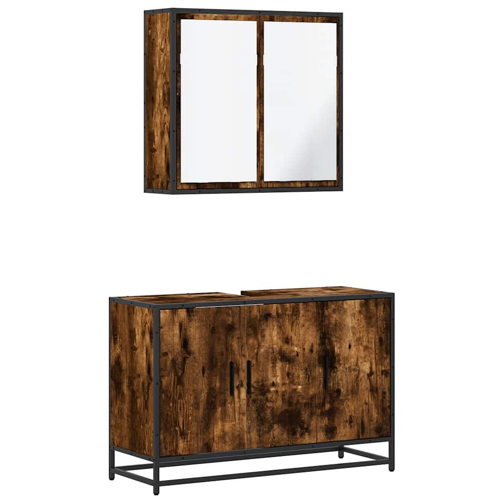2-delige Badkamermeubelset bewerkt hout gerookt eikenkleurig is nu te koop bij PeponiXL, paradijselijk wonen!