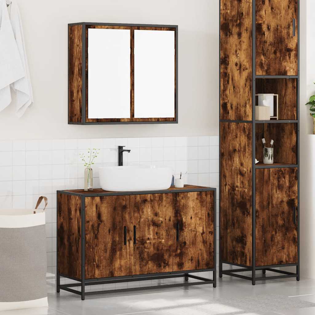 2-delige Badkamermeubelset bewerkt hout gerookt eikenkleurig is nu te koop bij PeponiXL, paradijselijk wonen!