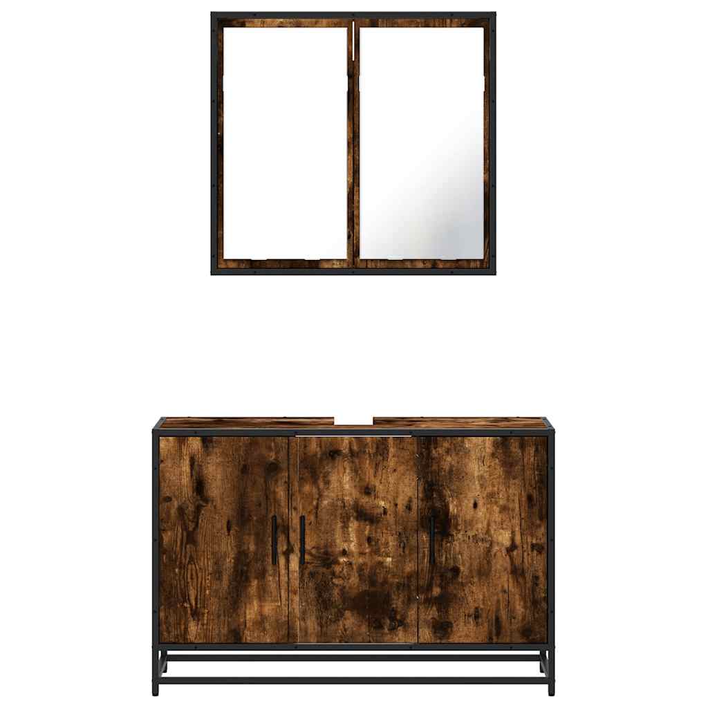 2-delige Badkamermeubelset bewerkt hout gerookt eikenkleurig is nu te koop bij PeponiXL, paradijselijk wonen!