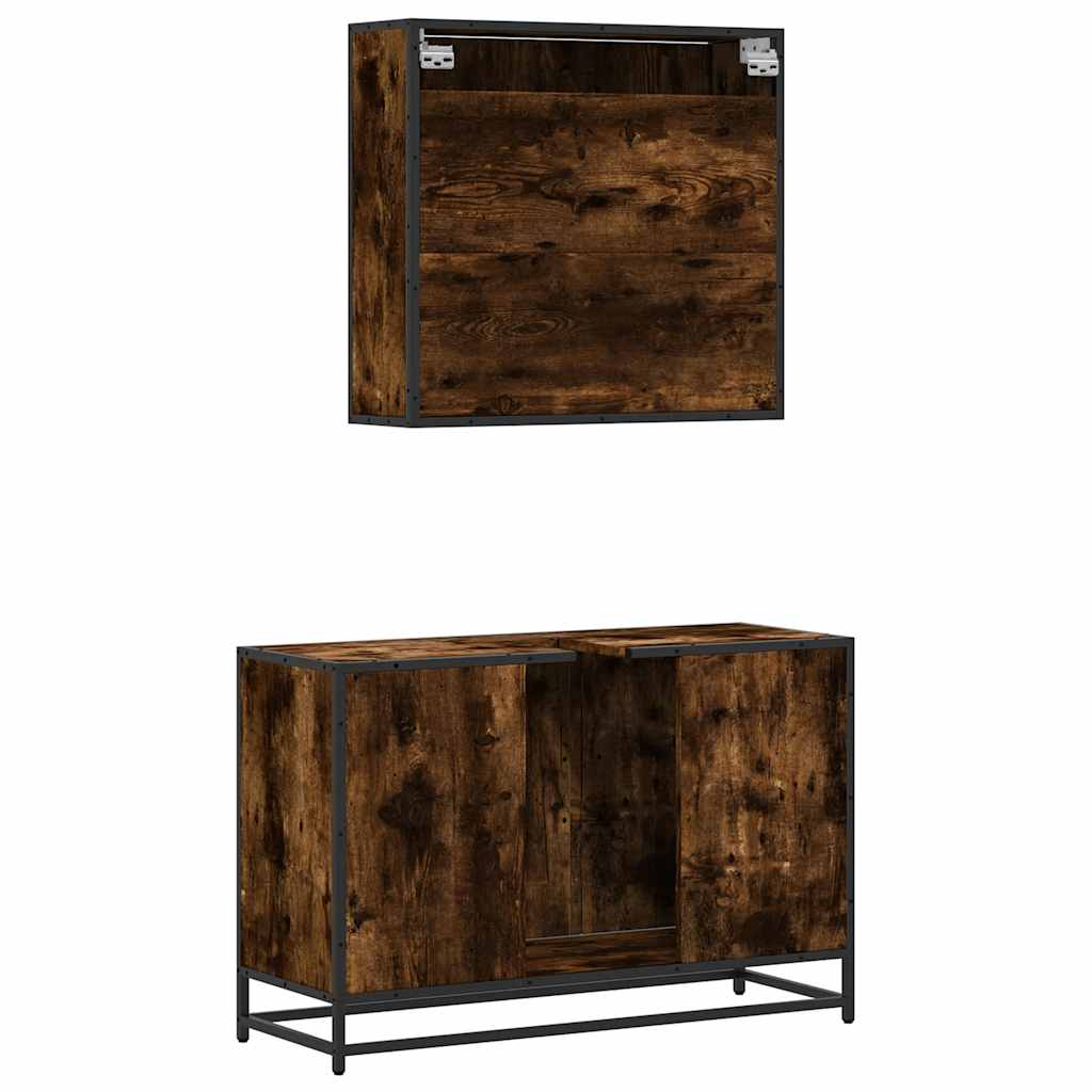 2-delige Badkamermeubelset bewerkt hout gerookt eikenkleurig is nu te koop bij PeponiXL, paradijselijk wonen!