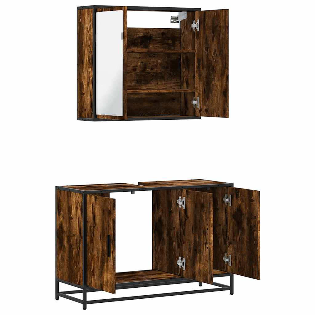2-delige Badkamermeubelset bewerkt hout gerookt eikenkleurig is nu te koop bij PeponiXL, paradijselijk wonen!