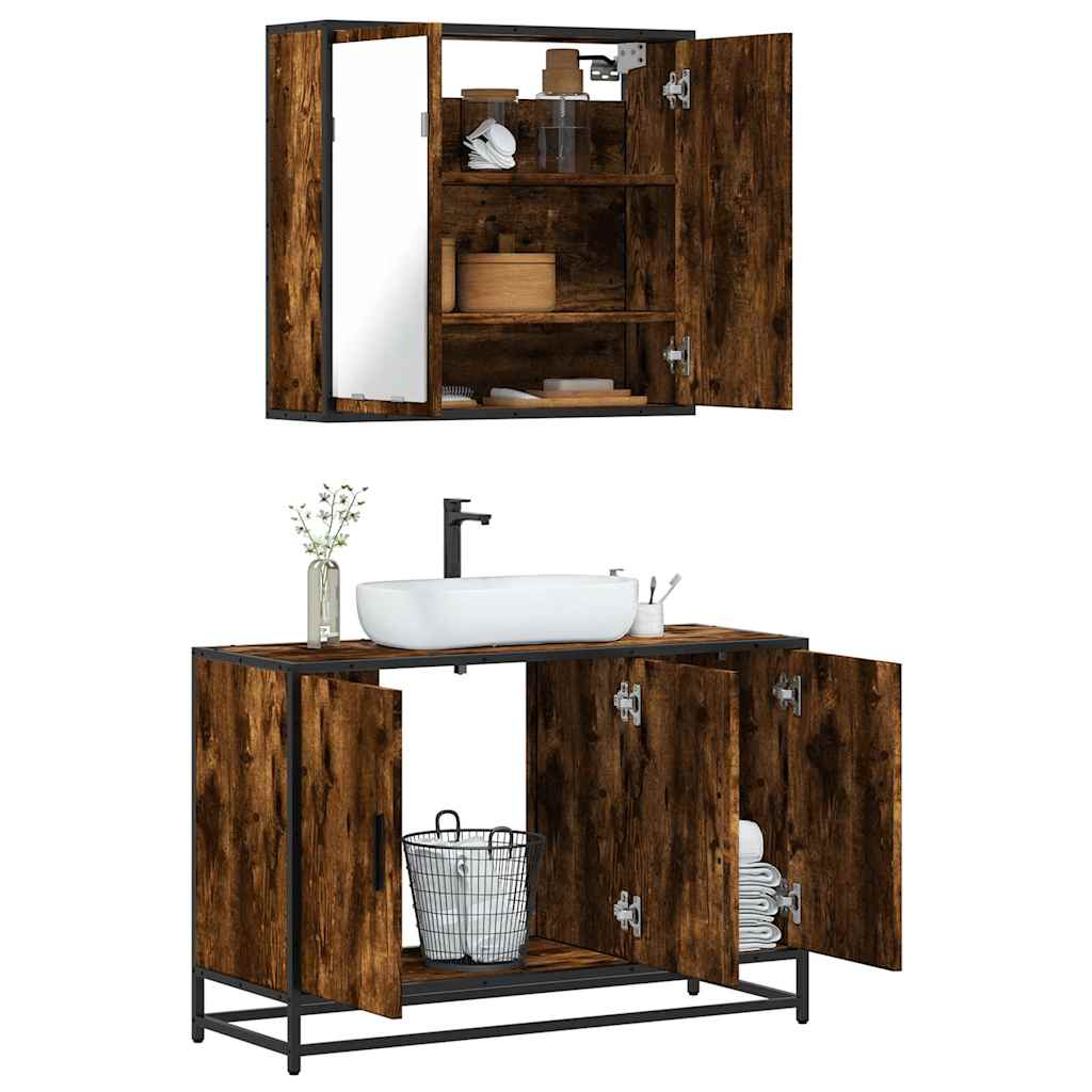 2-delige Badkamermeubelset bewerkt hout gerookt eikenkleurig is nu te koop bij PeponiXL, paradijselijk wonen!