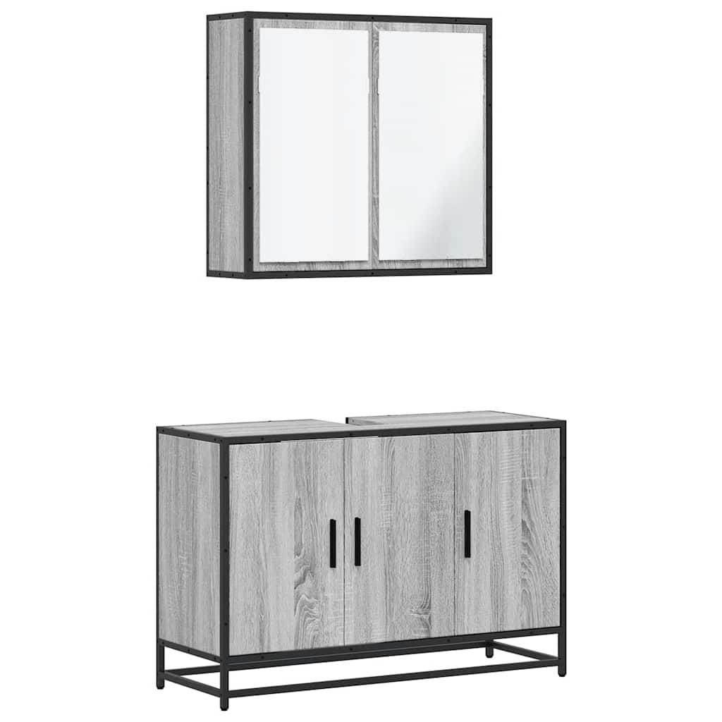 2-delige Badkamermeubelset bewerkt hout grijs sonoma eikenkleur is nu te koop bij PeponiXL, paradijselijk wonen!