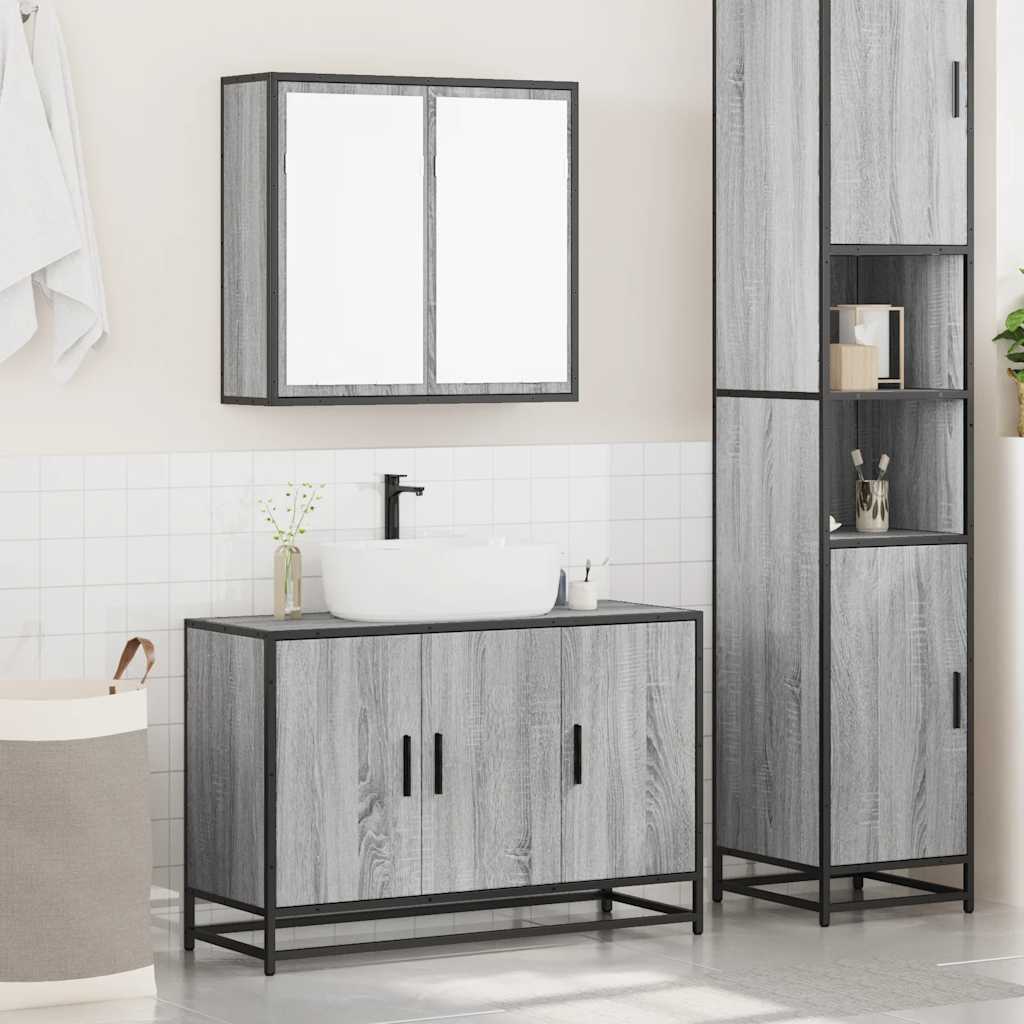 2-delige Badkamermeubelset bewerkt hout grijs sonoma eikenkleur is nu te koop bij PeponiXL, paradijselijk wonen!