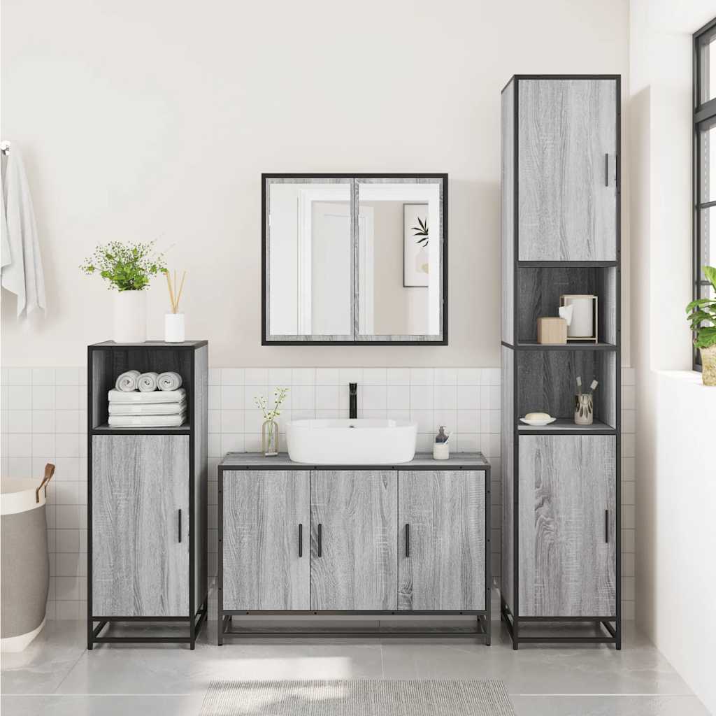 2-delige Badkamermeubelset bewerkt hout grijs sonoma eikenkleur is nu te koop bij PeponiXL, paradijselijk wonen!