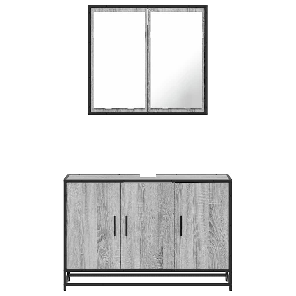 2-delige Badkamermeubelset bewerkt hout grijs sonoma eikenkleur is nu te koop bij PeponiXL, paradijselijk wonen!