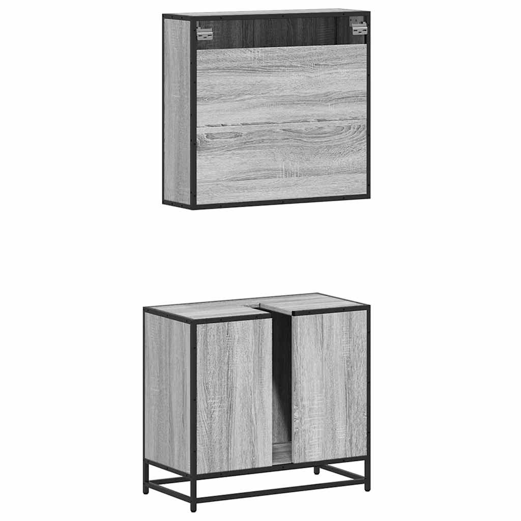 2-delige Badkamermeubelset bewerkt hout grijs sonoma eikenkleur is nu te koop bij PeponiXL, paradijselijk wonen!