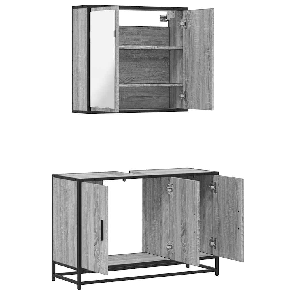 2-delige Badkamermeubelset bewerkt hout grijs sonoma eikenkleur is nu te koop bij PeponiXL, paradijselijk wonen!