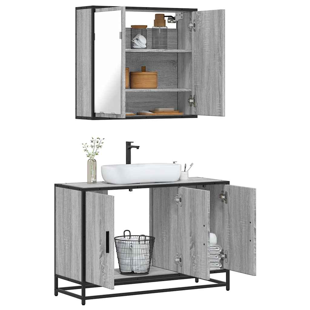 2-delige Badkamermeubelset bewerkt hout grijs sonoma eikenkleur is nu te koop bij PeponiXL, paradijselijk wonen!