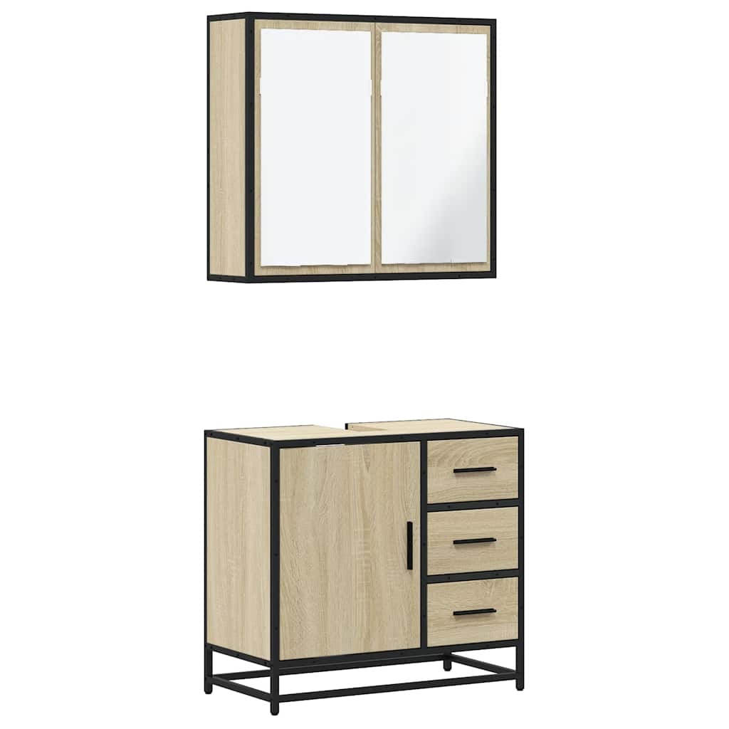 2-delige Badkamermeubelset bewerkt hout sonoma eikenkleurig is nu te koop bij PeponiXL, paradijselijk wonen!