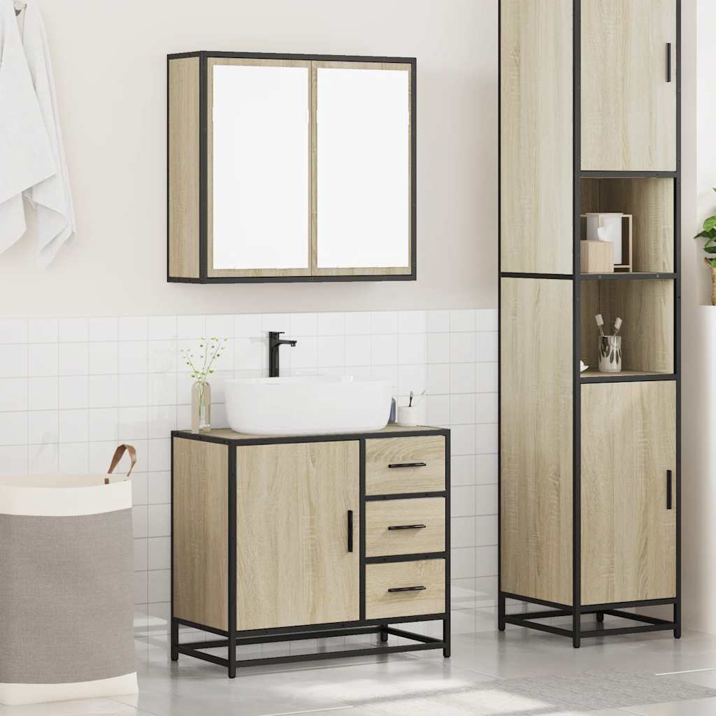 2-delige Badkamermeubelset bewerkt hout sonoma eikenkleurig is nu te koop bij PeponiXL, paradijselijk wonen!
