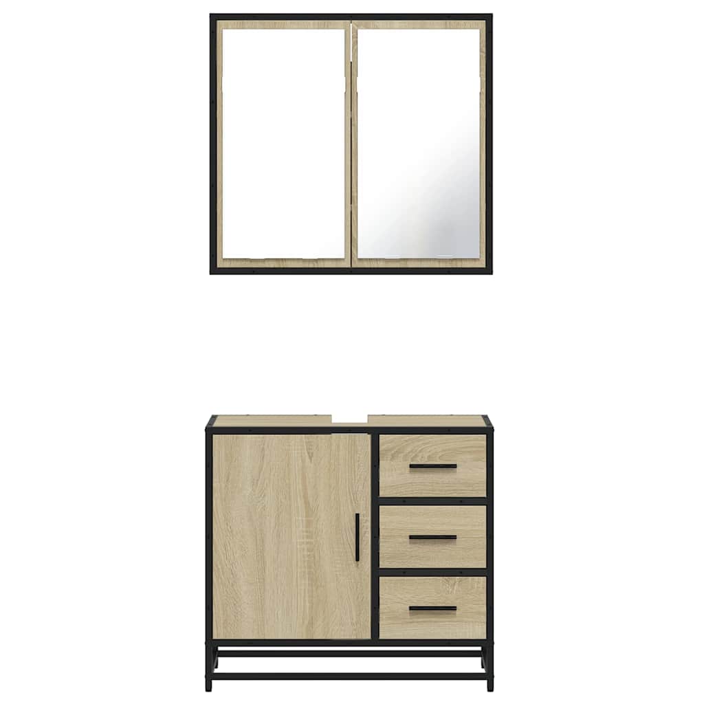 2-delige Badkamermeubelset bewerkt hout sonoma eikenkleurig is nu te koop bij PeponiXL, paradijselijk wonen!