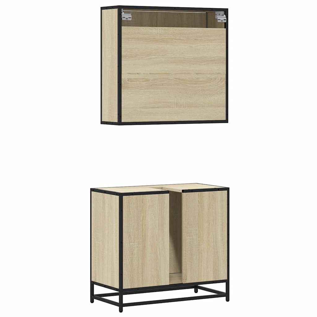 2-delige Badkamermeubelset bewerkt hout sonoma eikenkleurig is nu te koop bij PeponiXL, paradijselijk wonen!