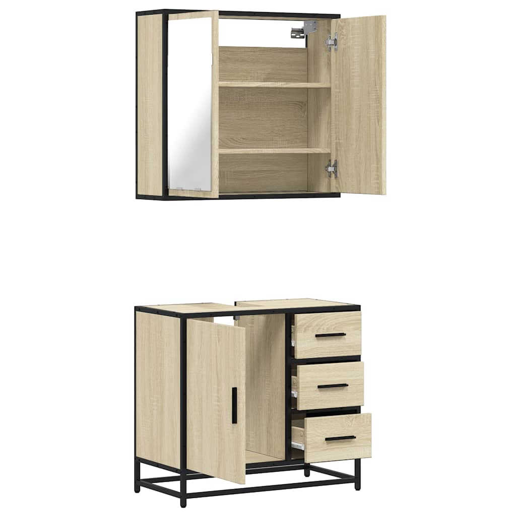 2-delige Badkamermeubelset bewerkt hout sonoma eikenkleurig is nu te koop bij PeponiXL, paradijselijk wonen!