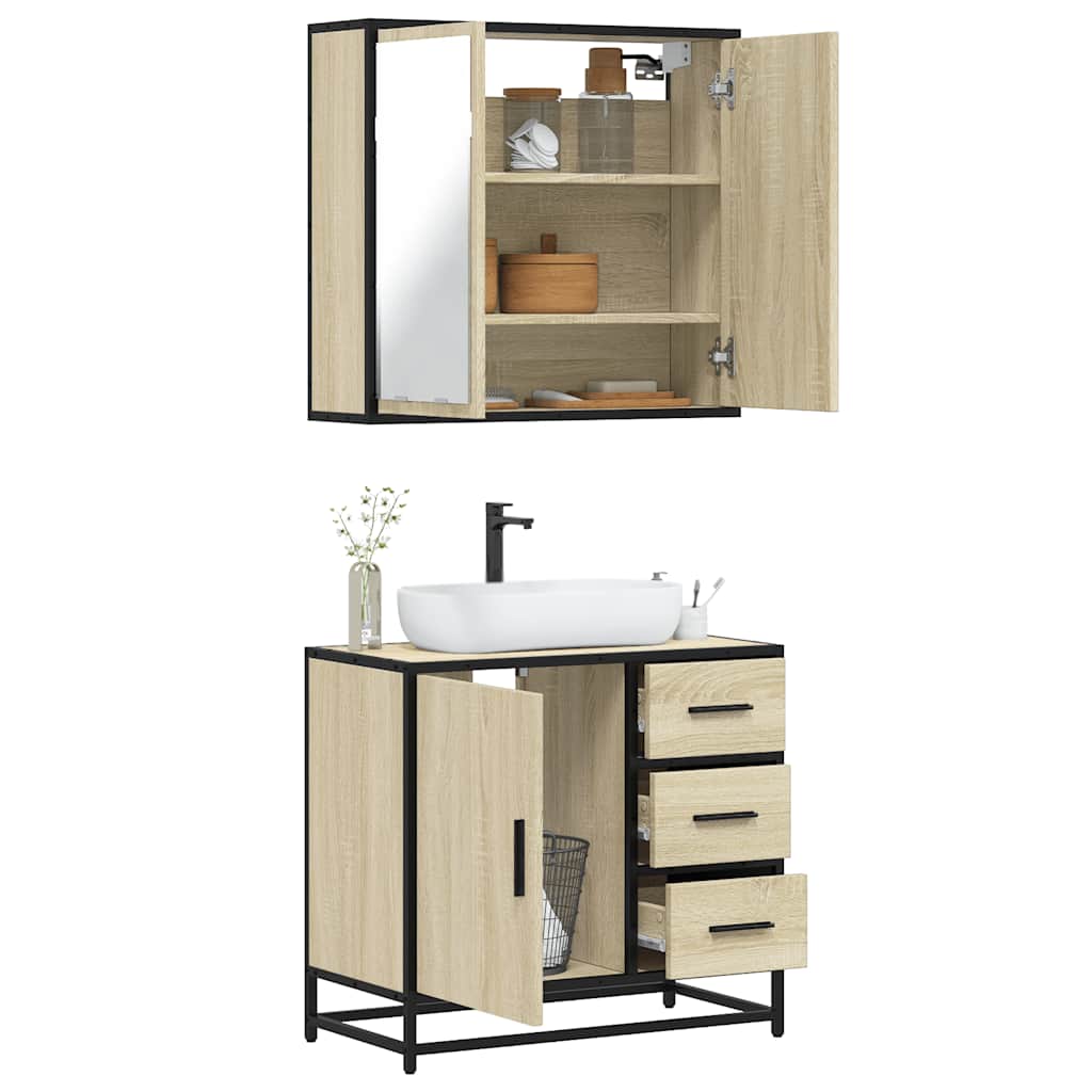2-delige Badkamermeubelset bewerkt hout sonoma eikenkleurig is nu te koop bij PeponiXL, paradijselijk wonen!
