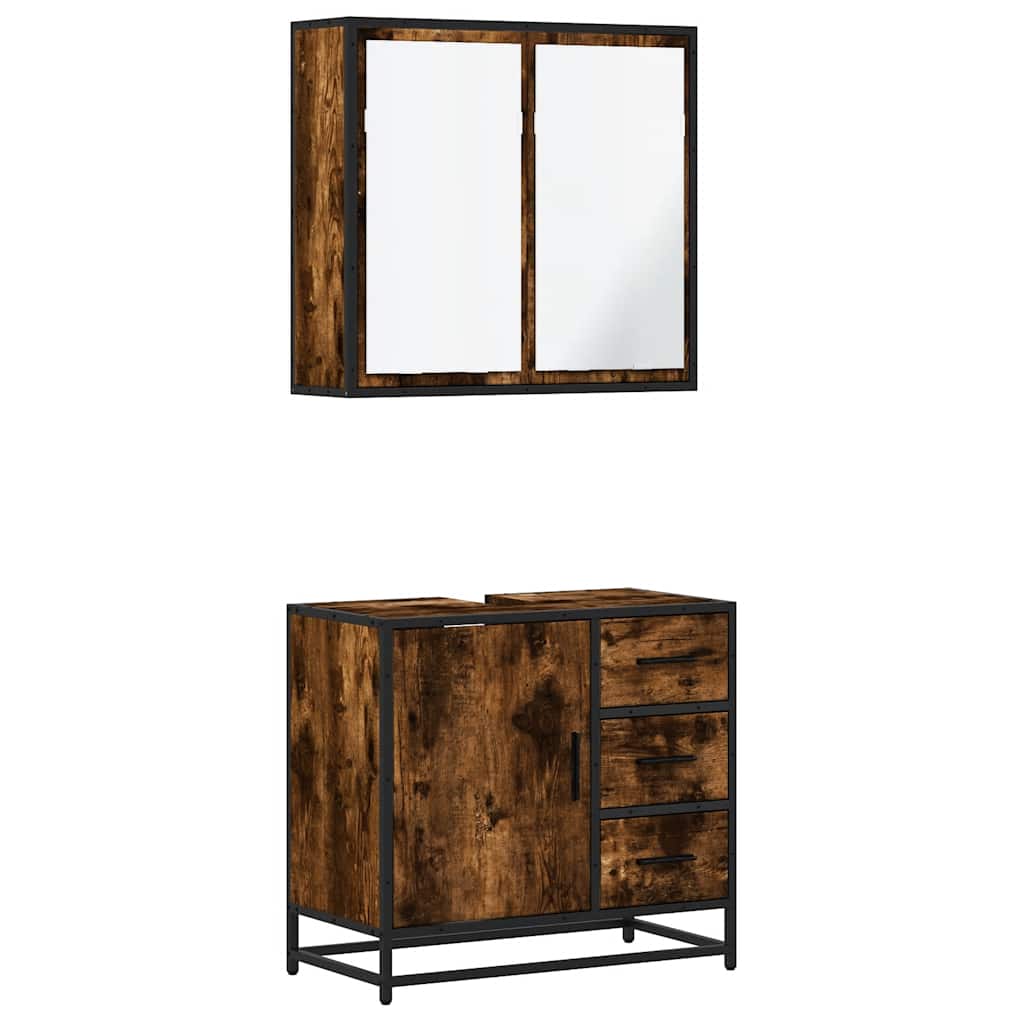 2-delige Badkamermeubelset bewerkt hout gerookt eikenkleurig is nu te koop bij PeponiXL, paradijselijk wonen!