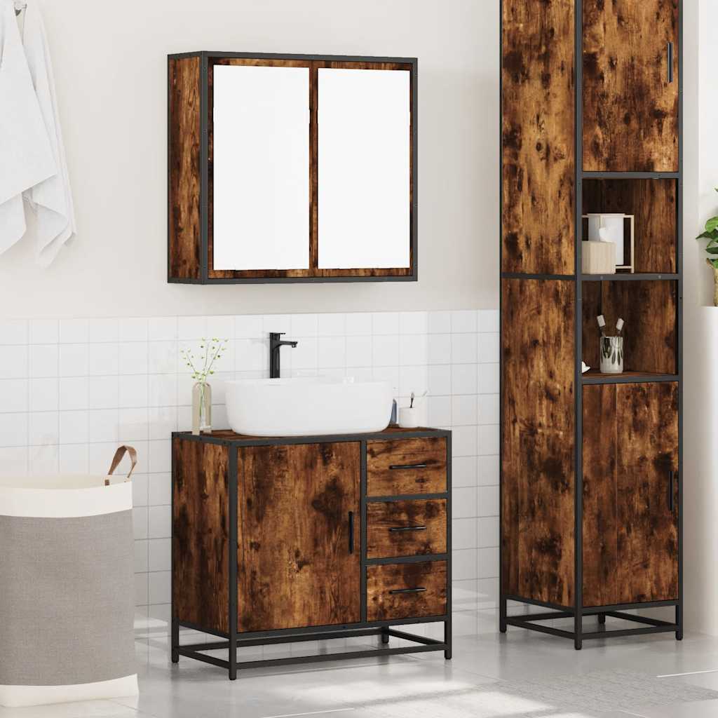 2-delige Badkamermeubelset bewerkt hout gerookt eikenkleurig is nu te koop bij PeponiXL, paradijselijk wonen!