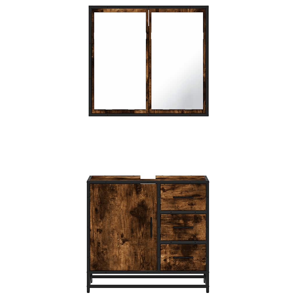 2-delige Badkamermeubelset bewerkt hout gerookt eikenkleurig is nu te koop bij PeponiXL, paradijselijk wonen!
