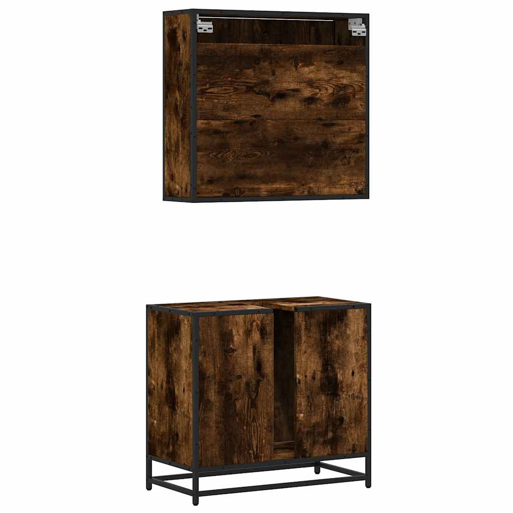 2-delige Badkamermeubelset bewerkt hout gerookt eikenkleurig is nu te koop bij PeponiXL, paradijselijk wonen!