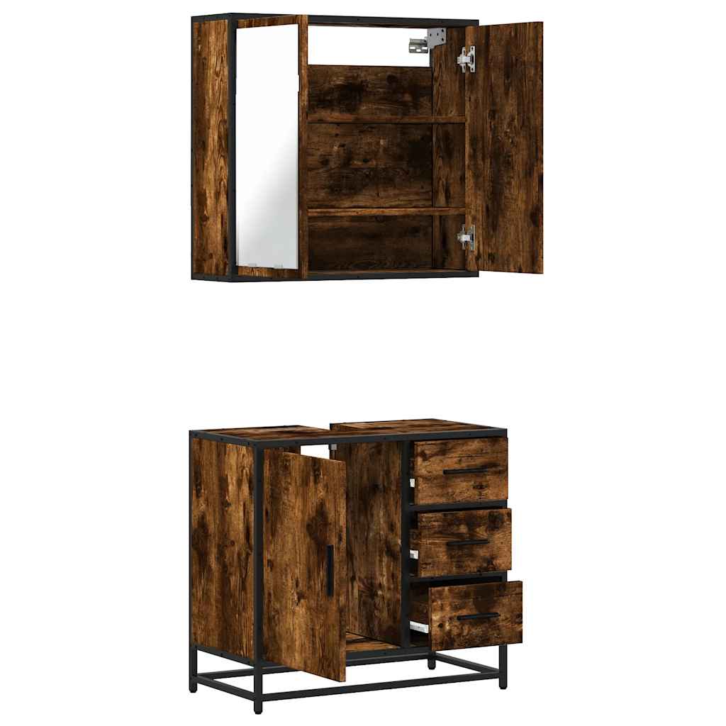 2-delige Badkamermeubelset bewerkt hout gerookt eikenkleurig is nu te koop bij PeponiXL, paradijselijk wonen!
