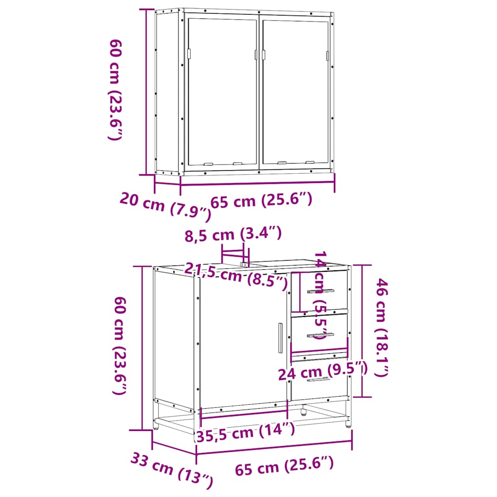 2-delige Badkamermeubelset bewerkt hout gerookt eikenkleurig is nu te koop bij PeponiXL, paradijselijk wonen!