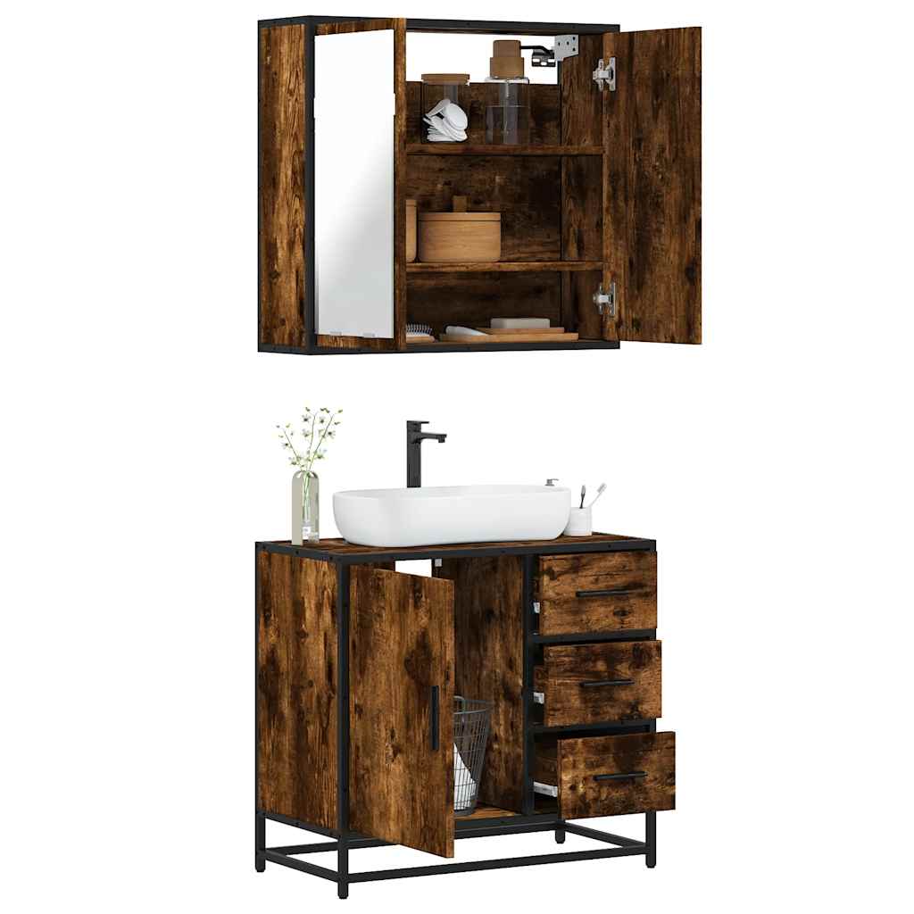 2-delige Badkamermeubelset bewerkt hout gerookt eikenkleurig is nu te koop bij PeponiXL, paradijselijk wonen!