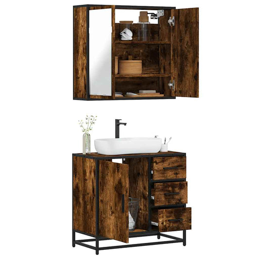 2-delige Badkamermeubelset bewerkt hout gerookt eikenkleurig is nu te koop bij PeponiXL, paradijselijk wonen!
