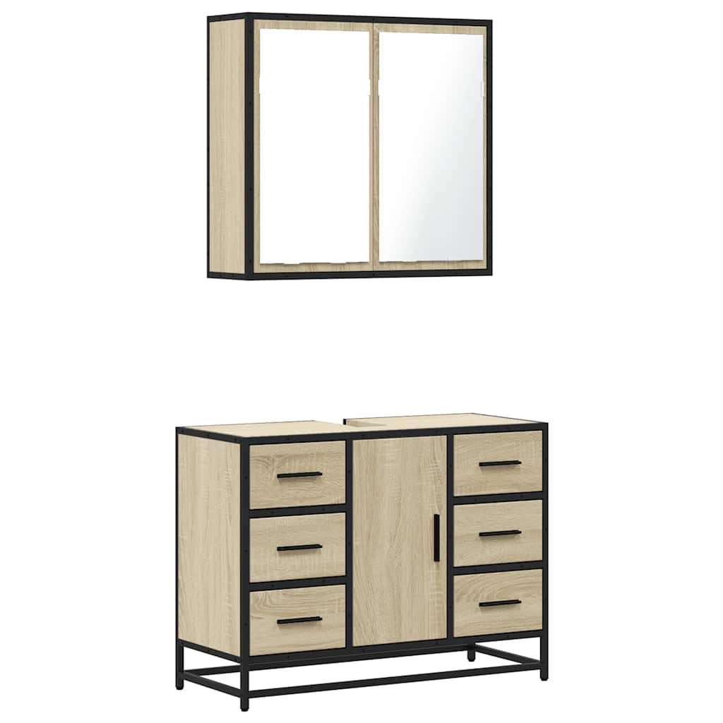 2-delige Badkamermeubelset bewerkt hout sonoma eikenkleurig is nu te koop bij PeponiXL, paradijselijk wonen!