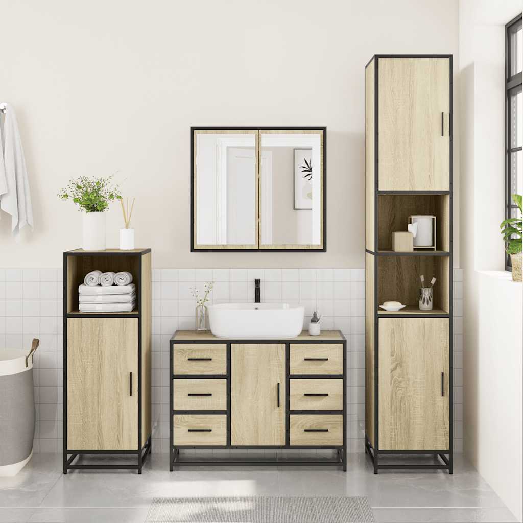 2-delige Badkamermeubelset bewerkt hout sonoma eikenkleurig is nu te koop bij PeponiXL, paradijselijk wonen!