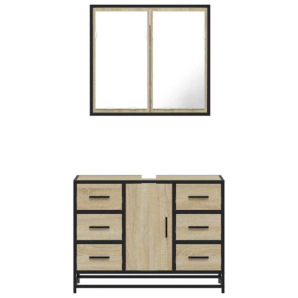 2-delige Badkamermeubelset bewerkt hout sonoma eikenkleurig is nu te koop bij PeponiXL, paradijselijk wonen!