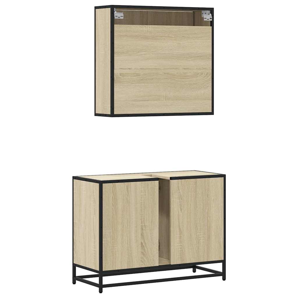 2-delige Badkamermeubelset bewerkt hout sonoma eikenkleurig is nu te koop bij PeponiXL, paradijselijk wonen!