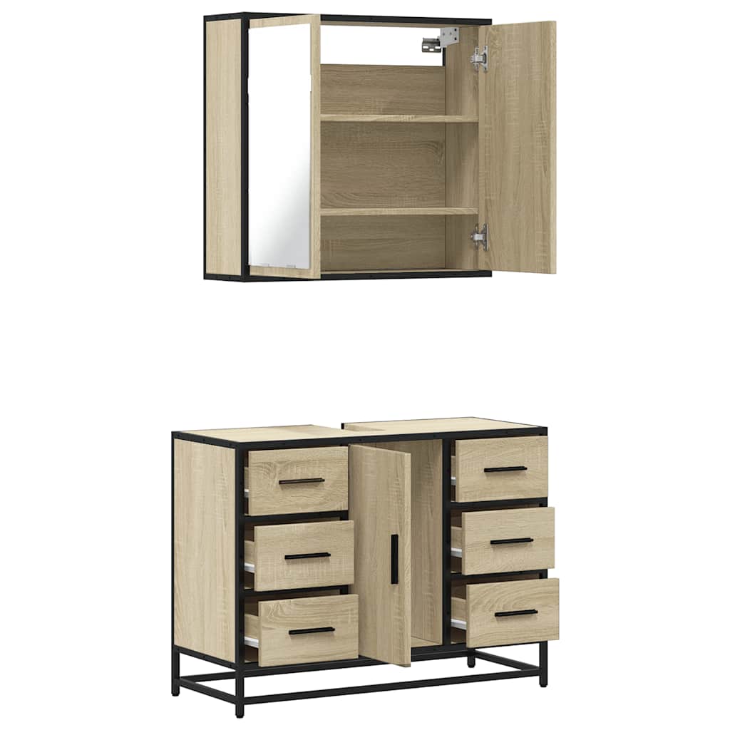 2-delige Badkamermeubelset bewerkt hout sonoma eikenkleurig is nu te koop bij PeponiXL, paradijselijk wonen!