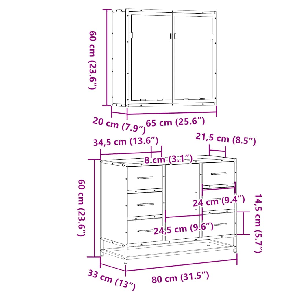 2-delige Badkamermeubelset bewerkt hout sonoma eikenkleurig is nu te koop bij PeponiXL, paradijselijk wonen!