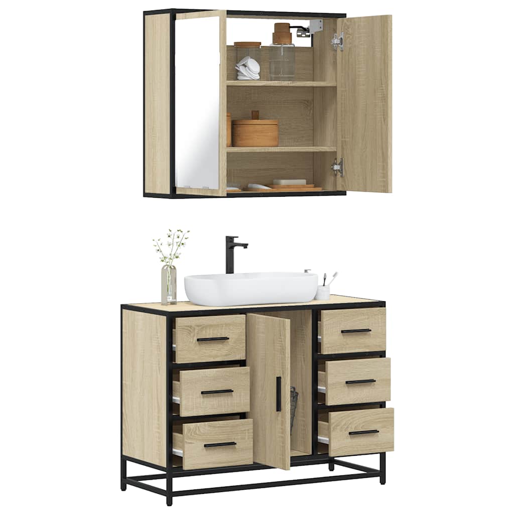 2-delige Badkamermeubelset bewerkt hout sonoma eikenkleurig is nu te koop bij PeponiXL, paradijselijk wonen!